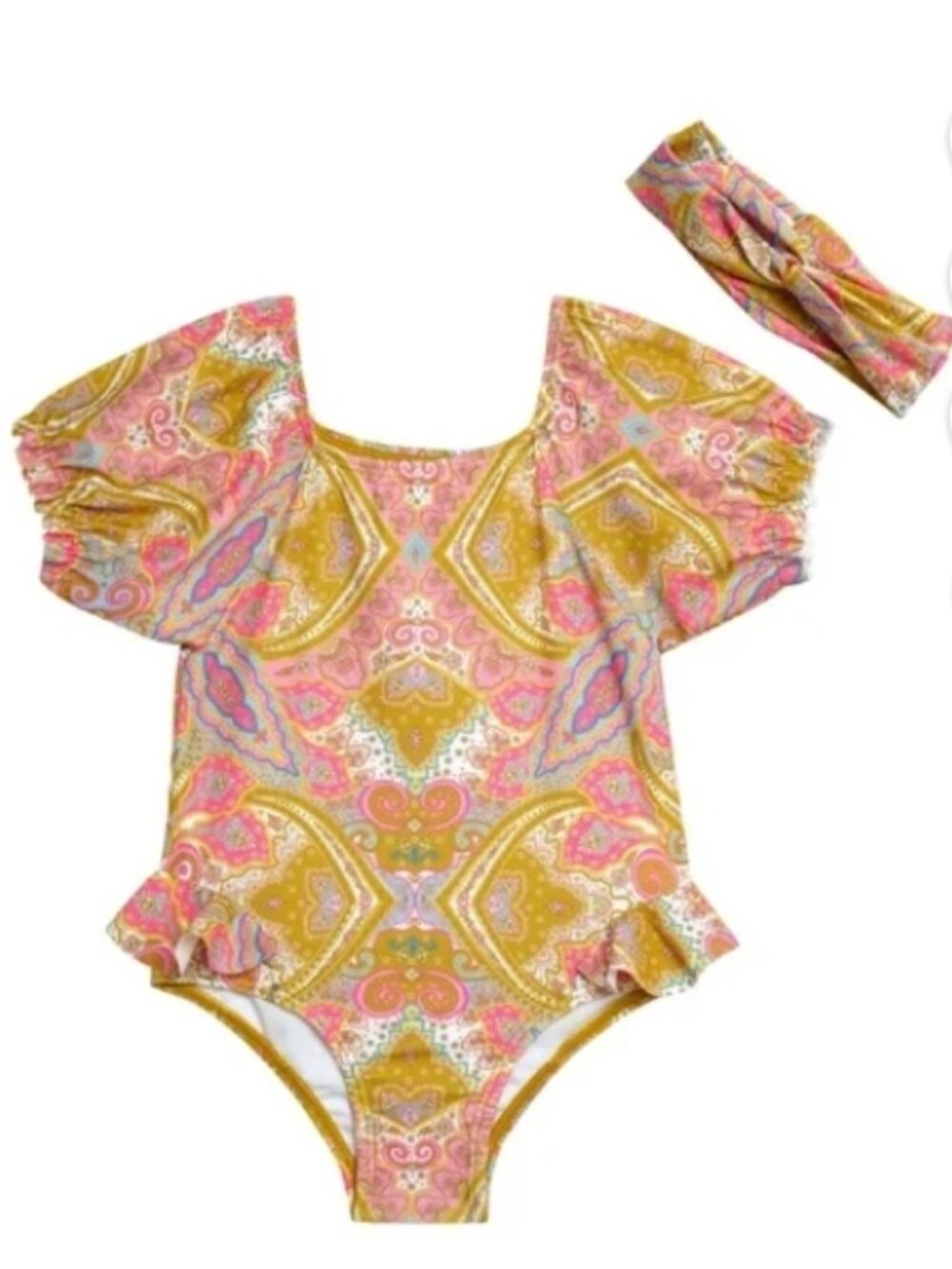 Jessica Simpson Toddler Girl One Piece Swimsuit with Headband Set